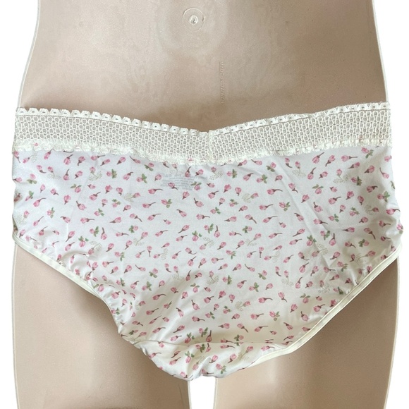 Vintage Barely There Satin Bikini Panty XL 8 NWT Pink White Rosebud Lace Trim - Picture 3 of 3